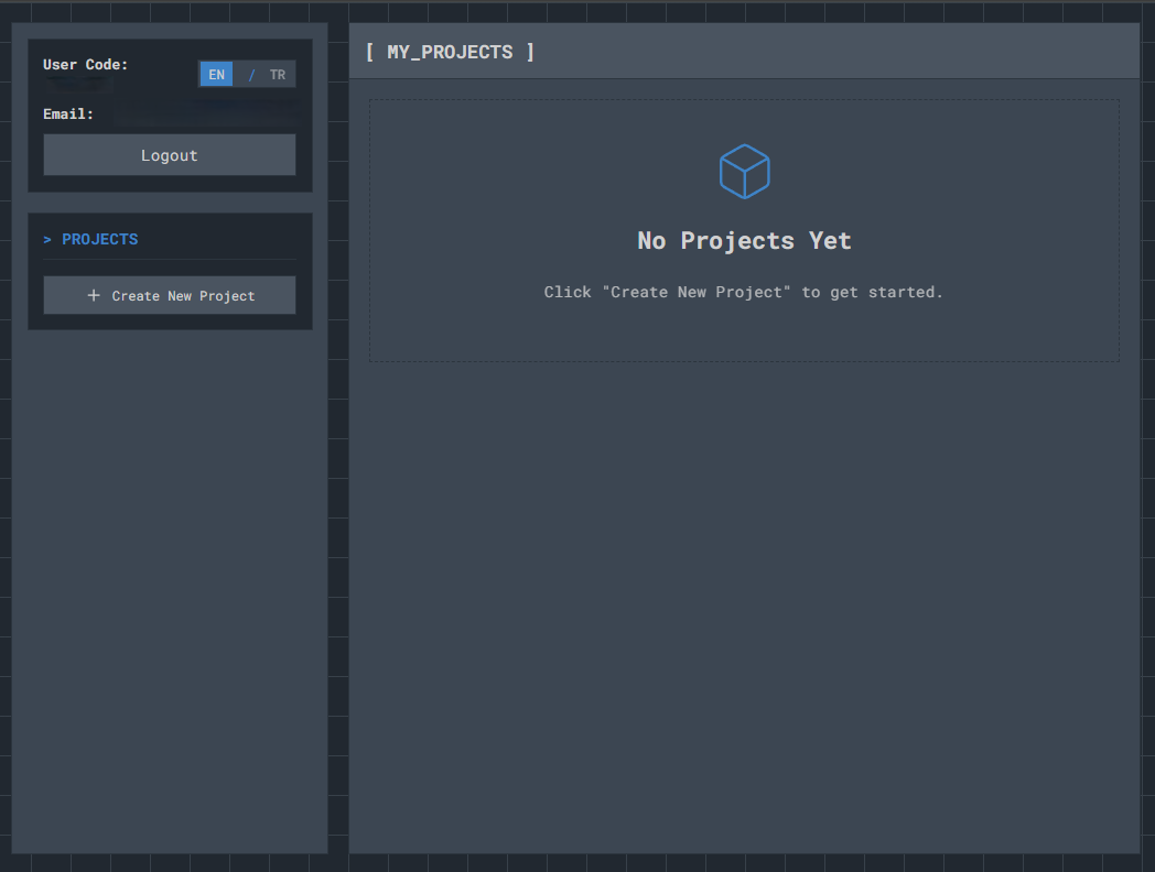 Dashboard with no projects